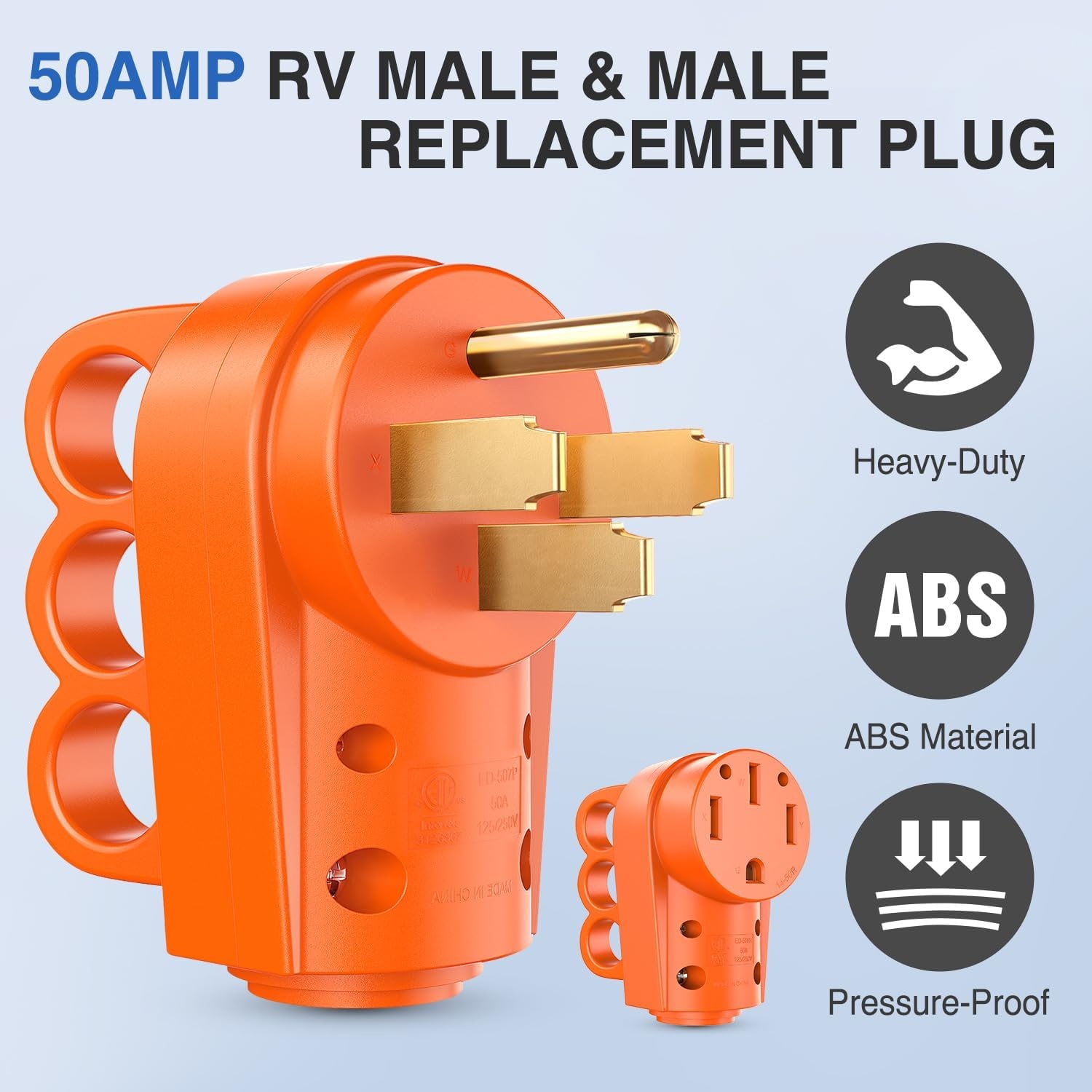 image:imageNilight 50 Amp RV Male Replacement Plug 125250 Volt Heavy Duty Receptacle with Handle ETL Listed NEMA 1450P for Camper Caravan Motorhome Van TrailerAmber