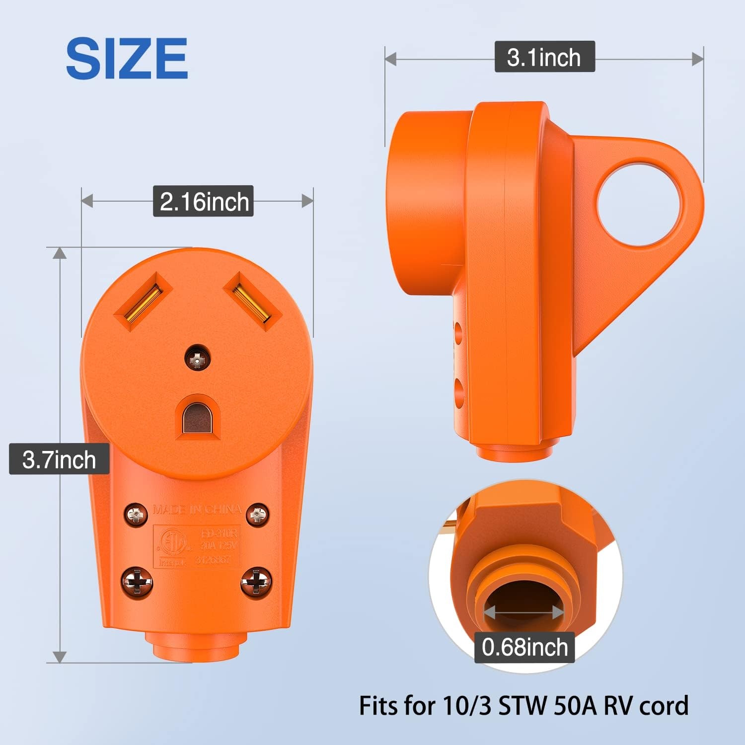 image:imageNilight 50 Amp RV Male Replacement Plug 125250 Volt Heavy Duty Receptacle with Handle ETL Listed NEMA 1450P for Camper Caravan Motorhome Van TrailerAmber