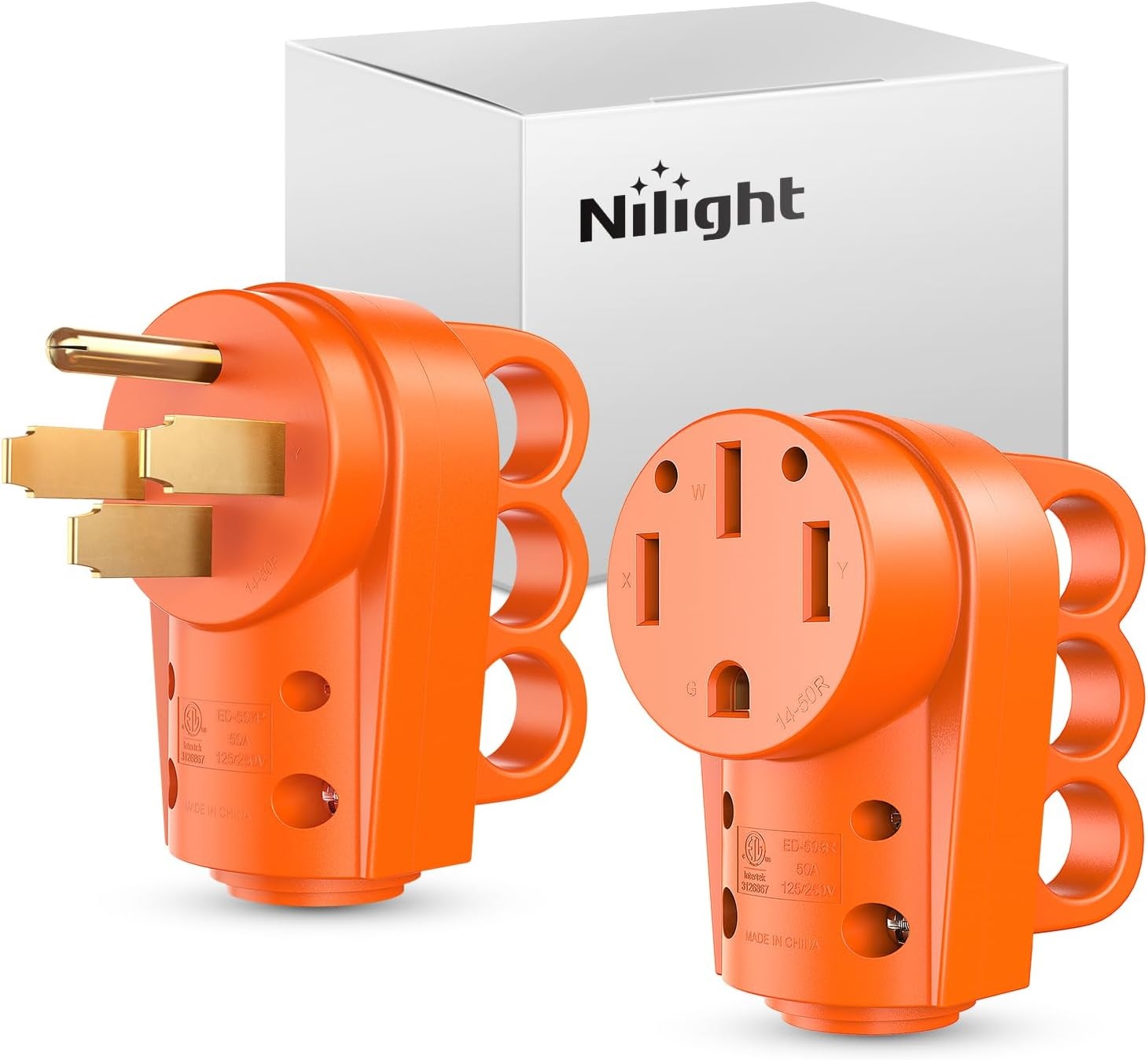 image:imageNilight 50 Amp RV Male Replacement Plug 125250 Volt Heavy Duty Receptacle with Handle ETL Listed NEMA 1450P for Camper Caravan Motorhome Van TrailerAmber