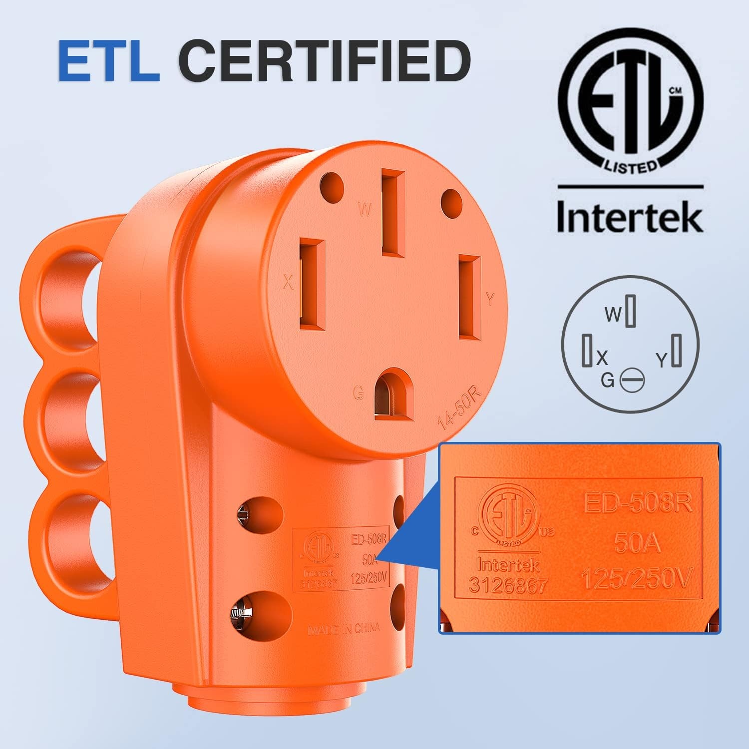 image:imageNilight 50 Amp RV Male Replacement Plug 125250 Volt Heavy Duty Receptacle with Handle ETL Listed NEMA 1450P for Camper Caravan Motorhome Van TrailerAmber
