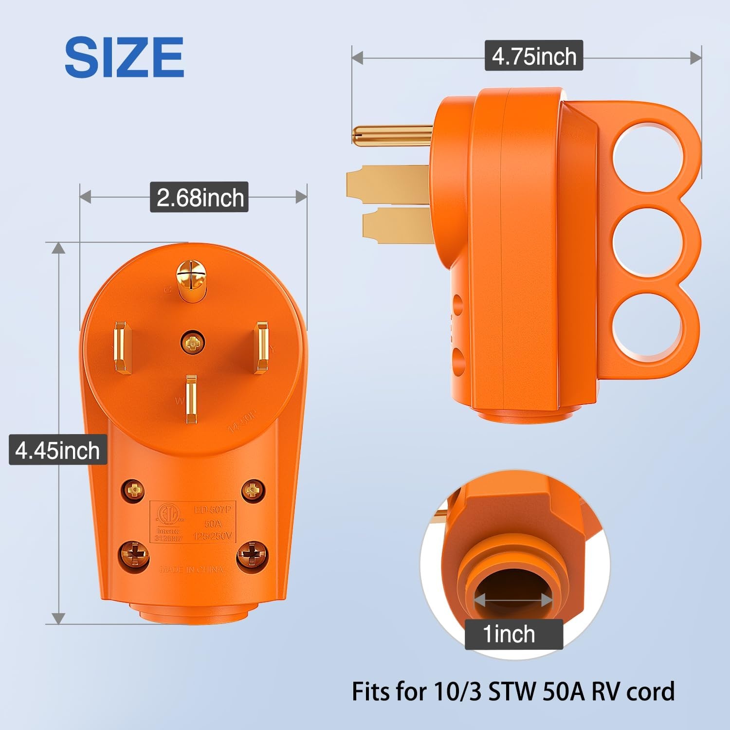 image:imageNilight 50 Amp RV Male Replacement Plug 125250 Volt Heavy Duty Receptacle with Handle ETL Listed NEMA 1450P for Camper Caravan Motorhome Van TrailerAmber