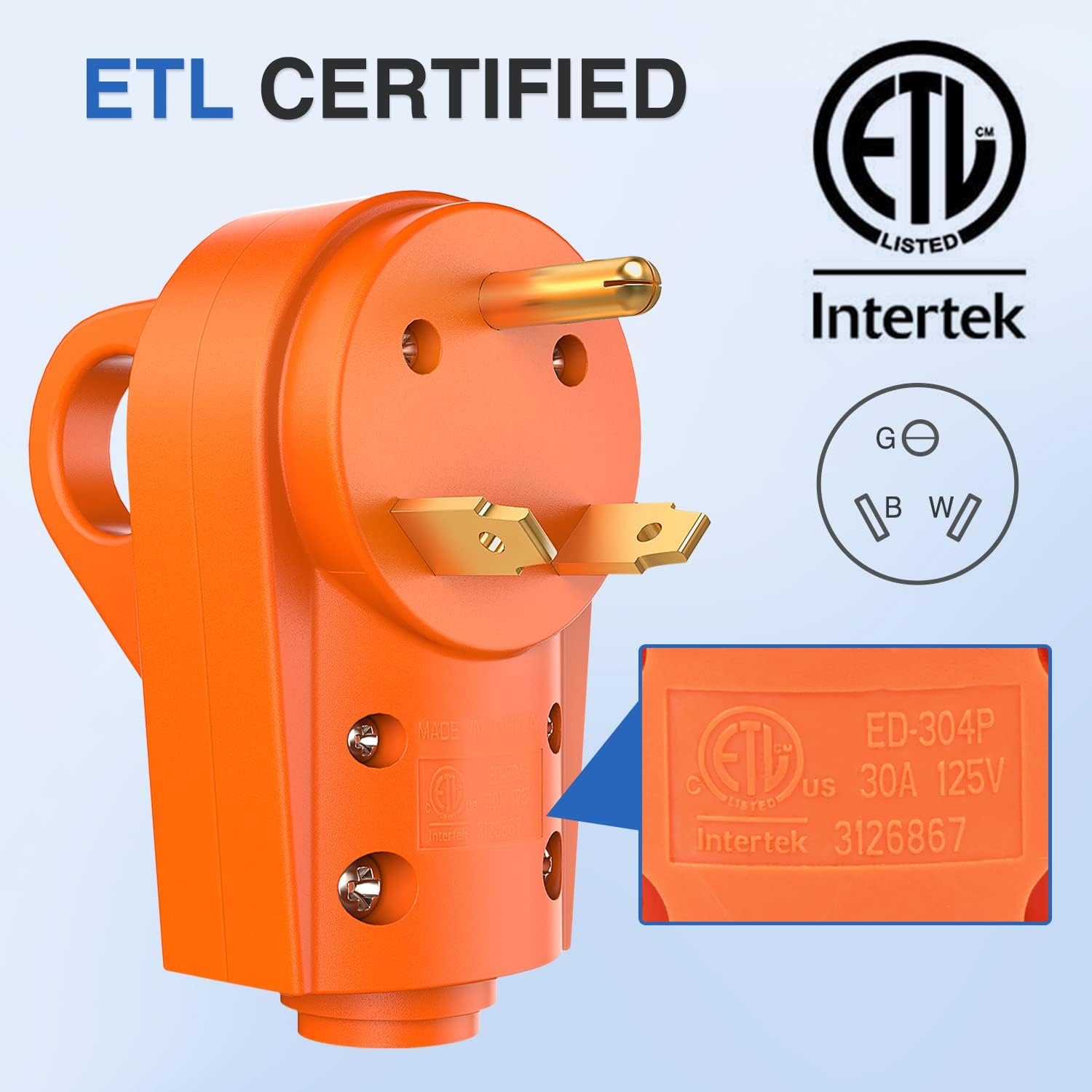image:imageNilight 50 Amp RV Male Replacement Plug 125250 Volt Heavy Duty Receptacle with Handle ETL Listed NEMA 1450P for Camper Caravan Motorhome Van TrailerAmber
