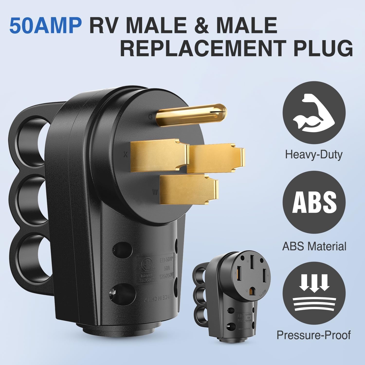 image:imageNilight 50 Amp RV Male Replacement Plug 125250 Volt Heavy Duty Receptacle with Handle ETL Listed NEMA 1450P for Camper Caravan Motorhome Van TrailerBlack