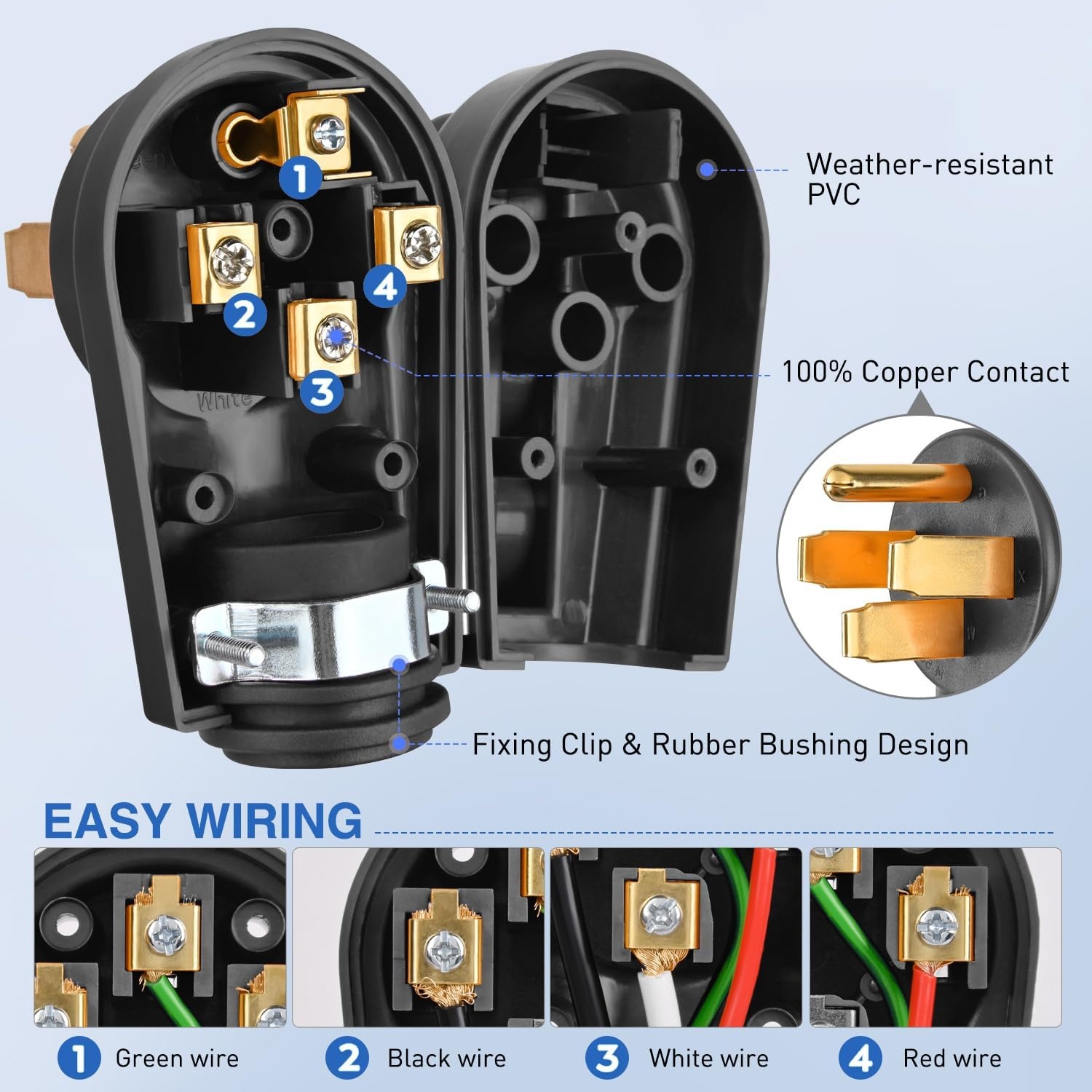 image:imageNilight 50 Amp RV Male Replacement Plug 125250 Volt Heavy Duty Receptacle with Handle ETL Listed NEMA 1450P for Camper Caravan Motorhome Van TrailerBlack