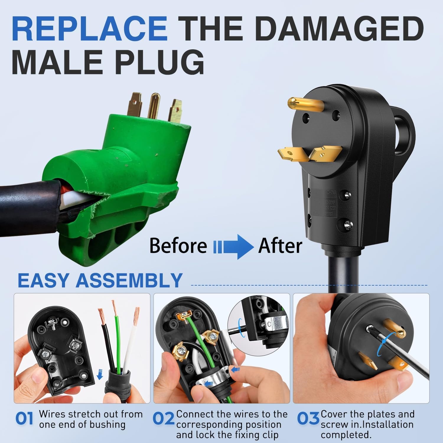 image:imageNilight 50 Amp RV Male Replacement Plug 125250 Volt Heavy Duty Receptacle with Handle ETL Listed NEMA 1450P for Camper Caravan Motorhome Van TrailerBlack