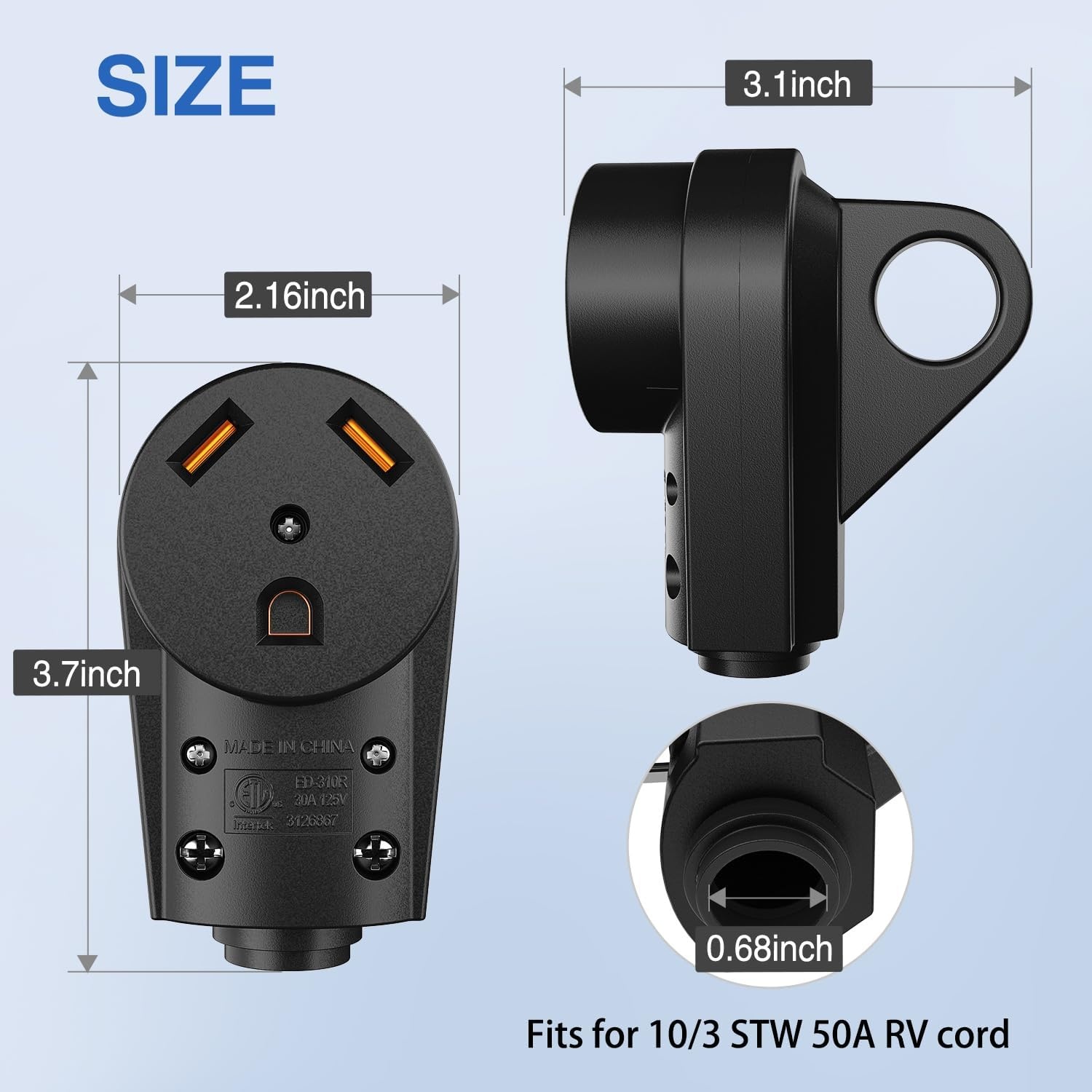 image:imageNilight 50 Amp RV Male Replacement Plug 125250 Volt Heavy Duty Receptacle with Handle ETL Listed NEMA 1450P for Camper Caravan Motorhome Van TrailerBlack