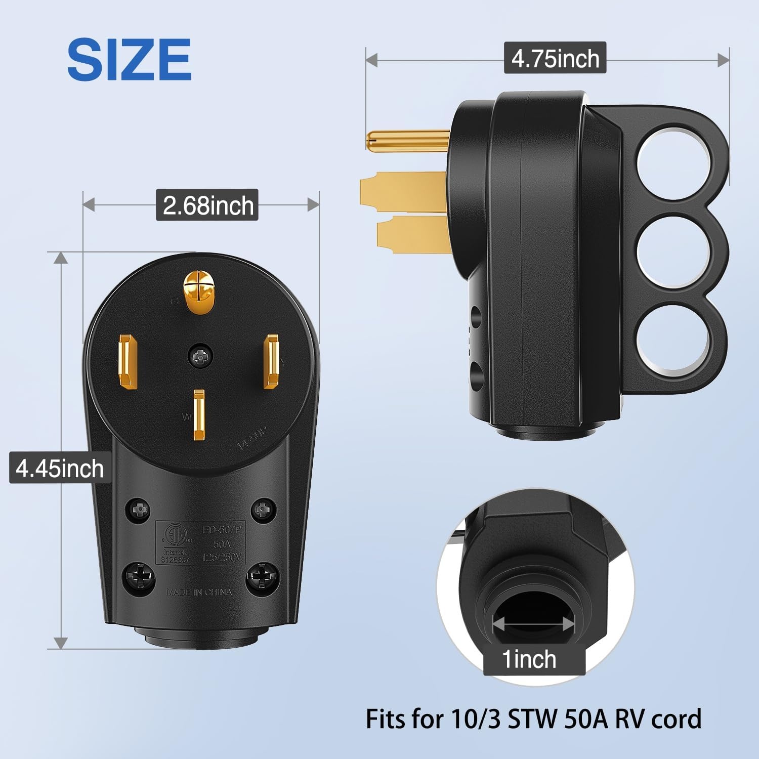 image:imageNilight 50 Amp RV Male Replacement Plug 125250 Volt Heavy Duty Receptacle with Handle ETL Listed NEMA 1450P for Camper Caravan Motorhome Van TrailerBlack