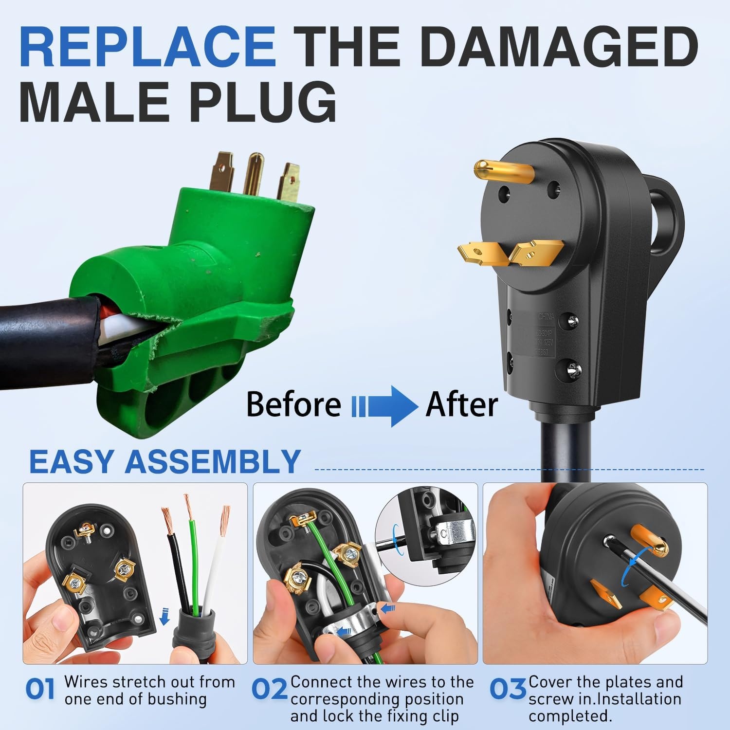 image:imageNilight 50 Amp RV Male Replacement Plug 125250 Volt Heavy Duty Receptacle with Handle ETL Listed NEMA 1450P for Camper Caravan Motorhome Van TrailerBlack