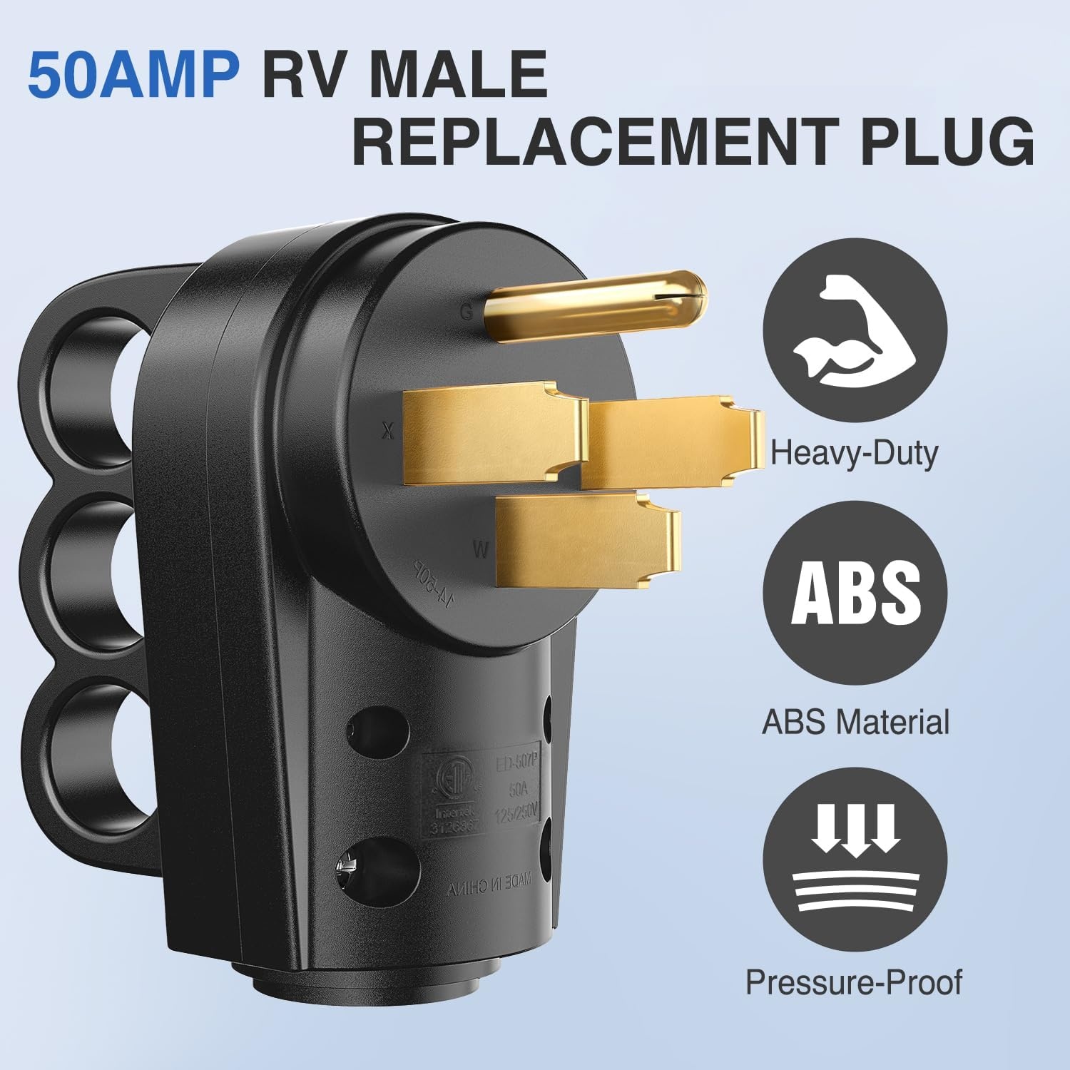 image:imageNilight 50 Amp RV Male Replacement Plug 125250 Volt Heavy Duty Receptacle with Handle ETL Listed NEMA 1450P for Camper Caravan Motorhome Van TrailerBlack