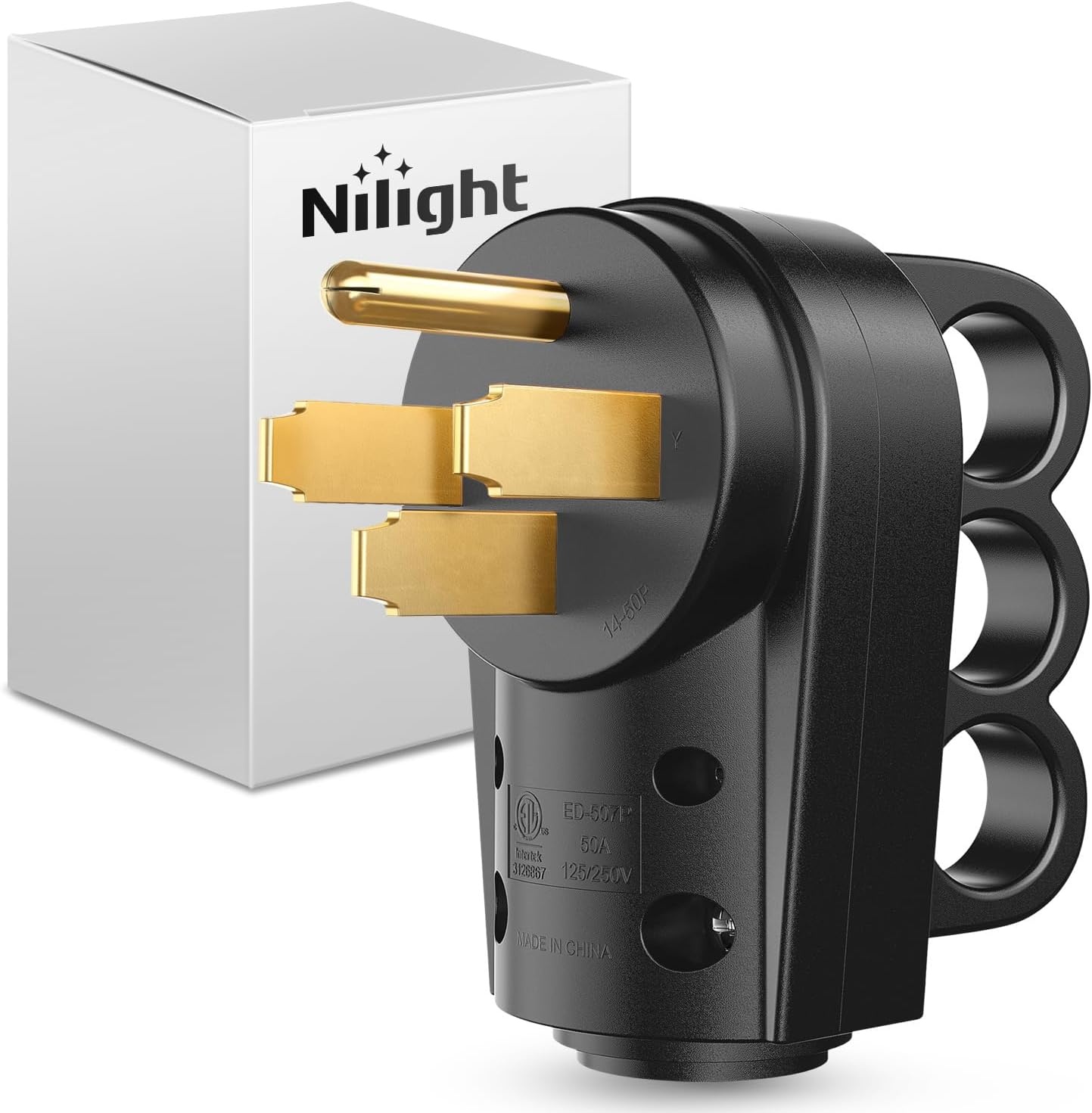 image:imageNilight 50 Amp RV Male Replacement Plug 125250 Volt Heavy Duty Receptacle with Handle ETL Listed NEMA 1450P for Camper Caravan Motorhome Van TrailerBlack