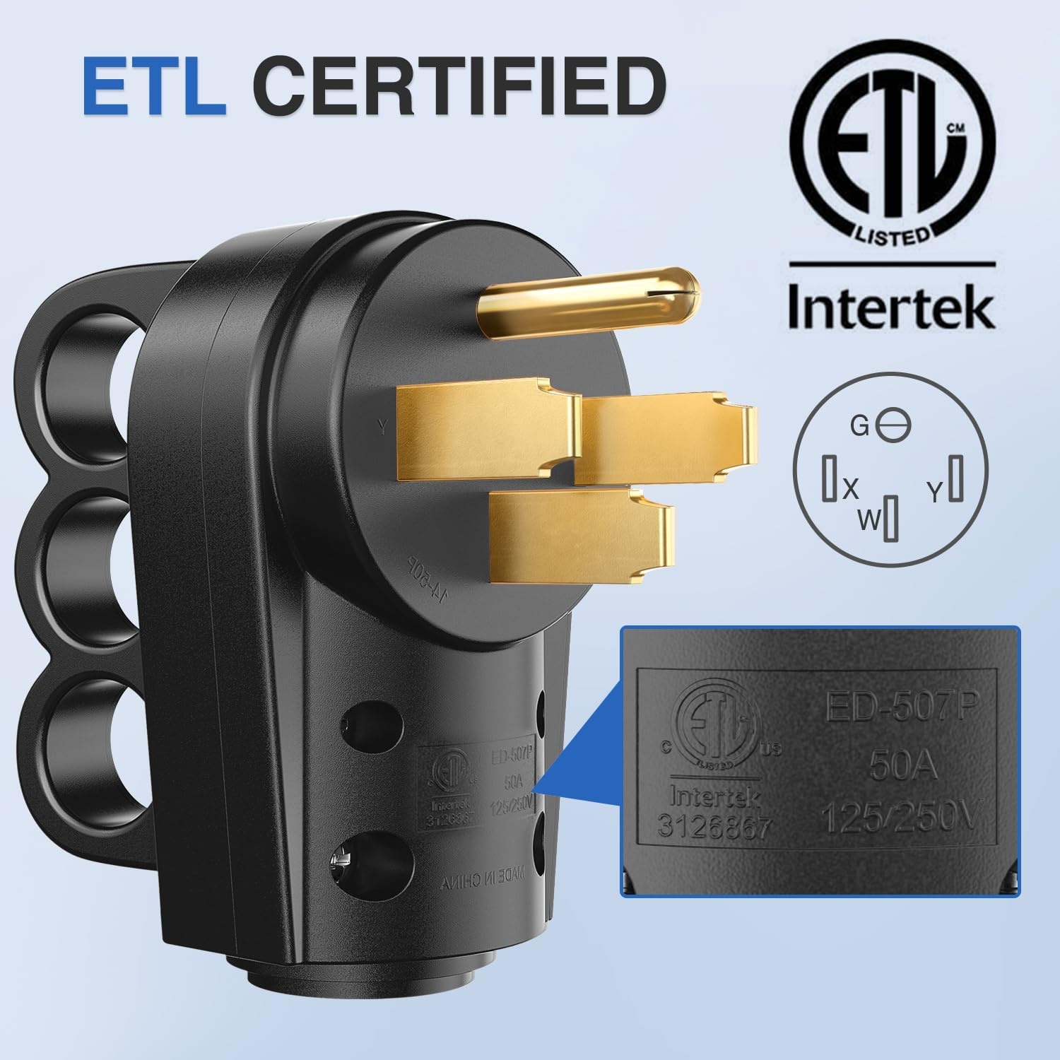 image:imageNilight 50 Amp RV Male Replacement Plug 125250 Volt Heavy Duty Receptacle with Handle ETL Listed NEMA 1450P for Camper Caravan Motorhome Van TrailerBlack