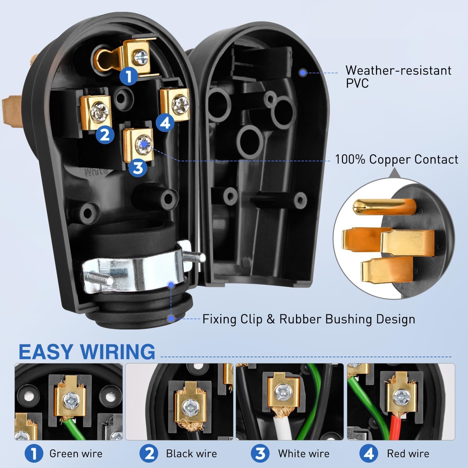 image:imageNilight 50 Amp RV Male Replacement Plug 125250 Volt Heavy Duty Receptacle with Handle ETL Listed NEMA 1450P for Camper Caravan Motorhome Van TrailerBlack