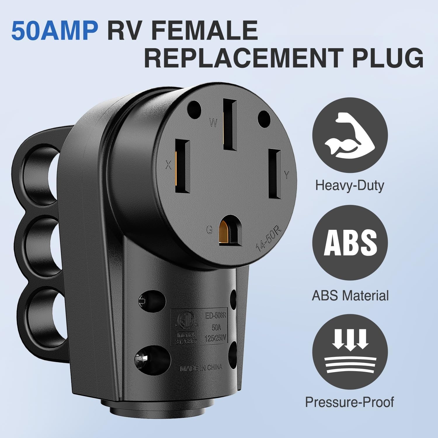 image:imageNilight 50 Amp RV Male Replacement Plug 125250 Volt Heavy Duty Receptacle with Handle ETL Listed NEMA 1450P for Camper Caravan Motorhome Van TrailerBlack