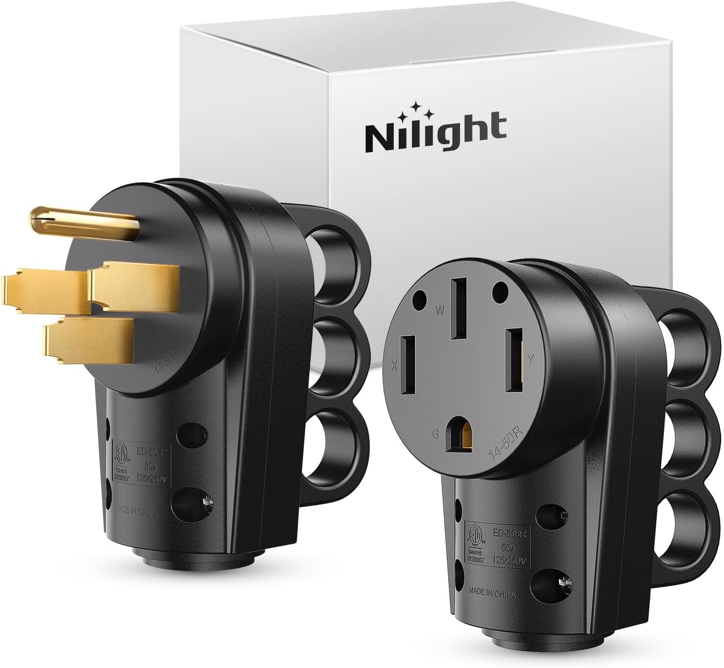 image:imageNilight 50 Amp RV Male Replacement Plug 125250 Volt Heavy Duty Receptacle with Handle ETL Listed NEMA 1450P for Camper Caravan Motorhome Van TrailerBlack
