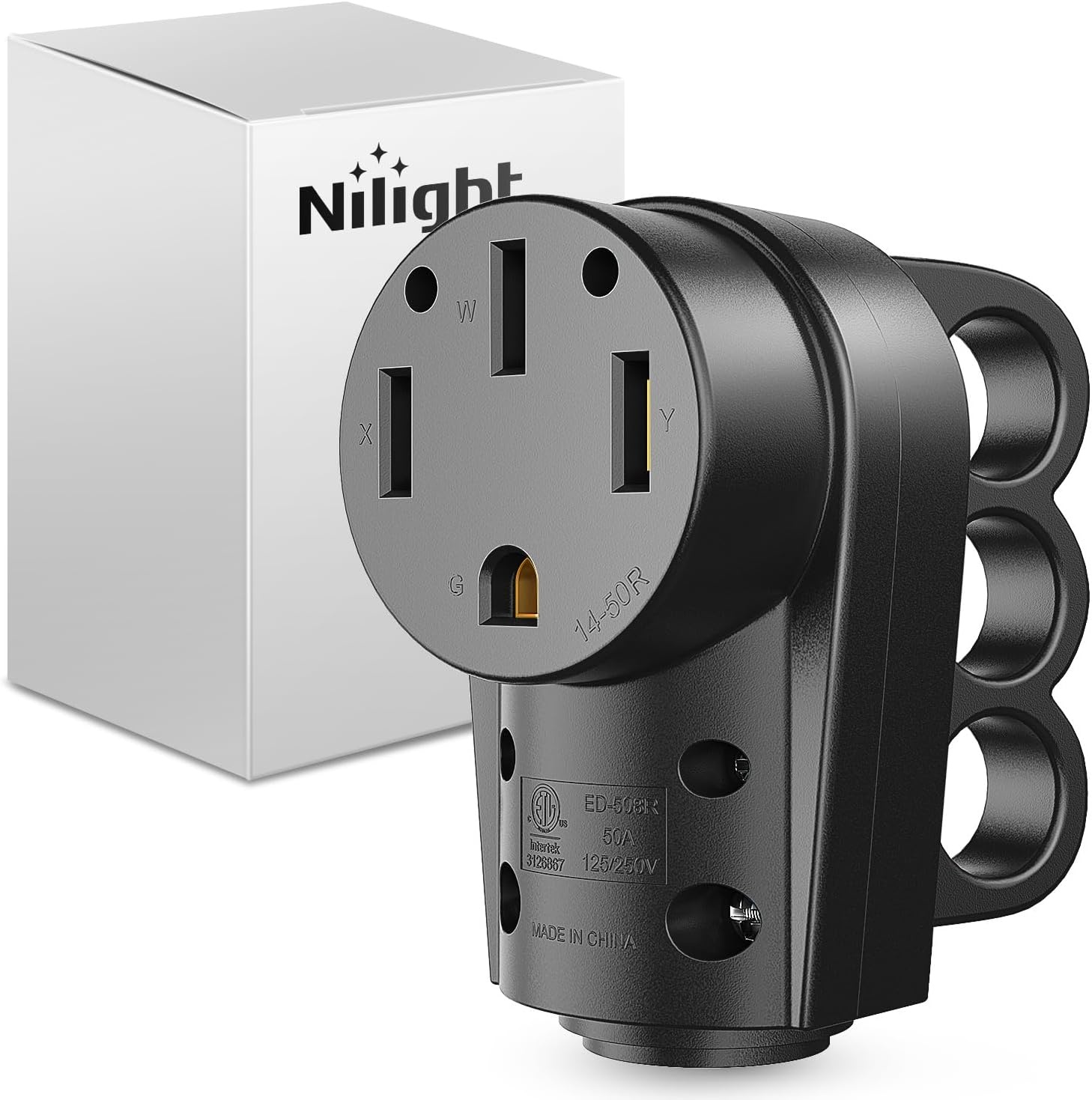 image:imageNilight 50 Amp RV Male Replacement Plug 125250 Volt Heavy Duty Receptacle with Handle ETL Listed NEMA 1450P for Camper Caravan Motorhome Van TrailerBlack