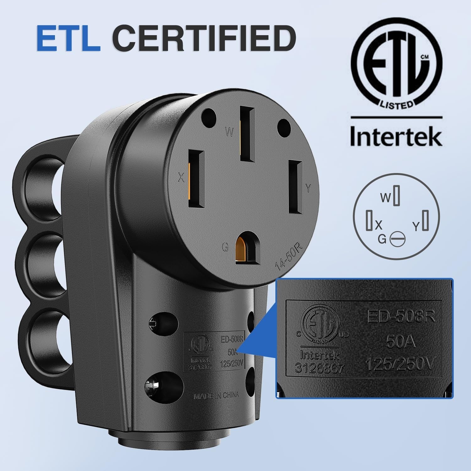 image:imageNilight 50 Amp RV Male Replacement Plug 125250 Volt Heavy Duty Receptacle with Handle ETL Listed NEMA 1450P for Camper Caravan Motorhome Van TrailerBlack
