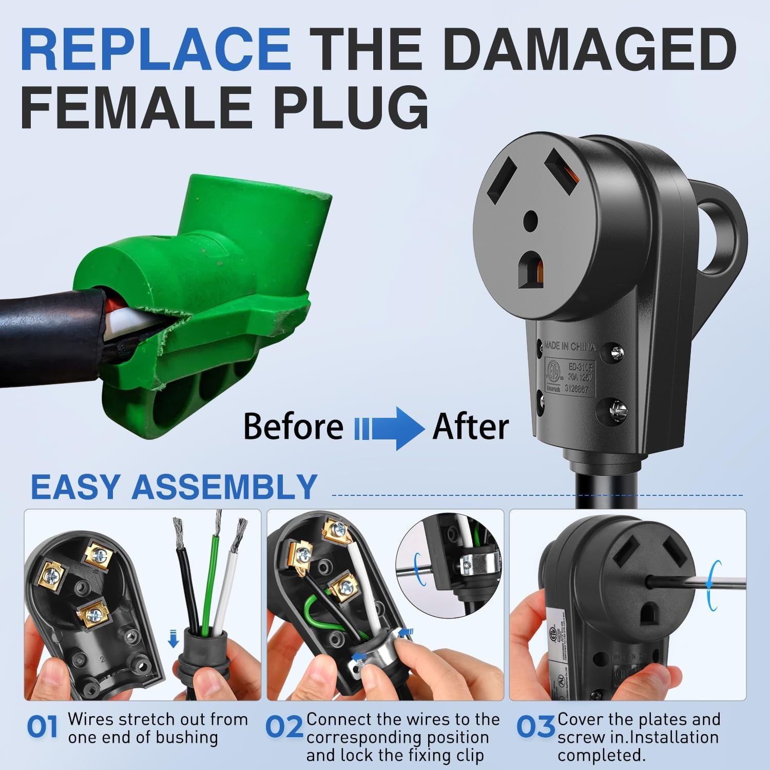 image:imageNilight 50 Amp RV Male Replacement Plug 125250 Volt Heavy Duty Receptacle with Handle ETL Listed NEMA 1450P for Camper Caravan Motorhome Van TrailerBlack