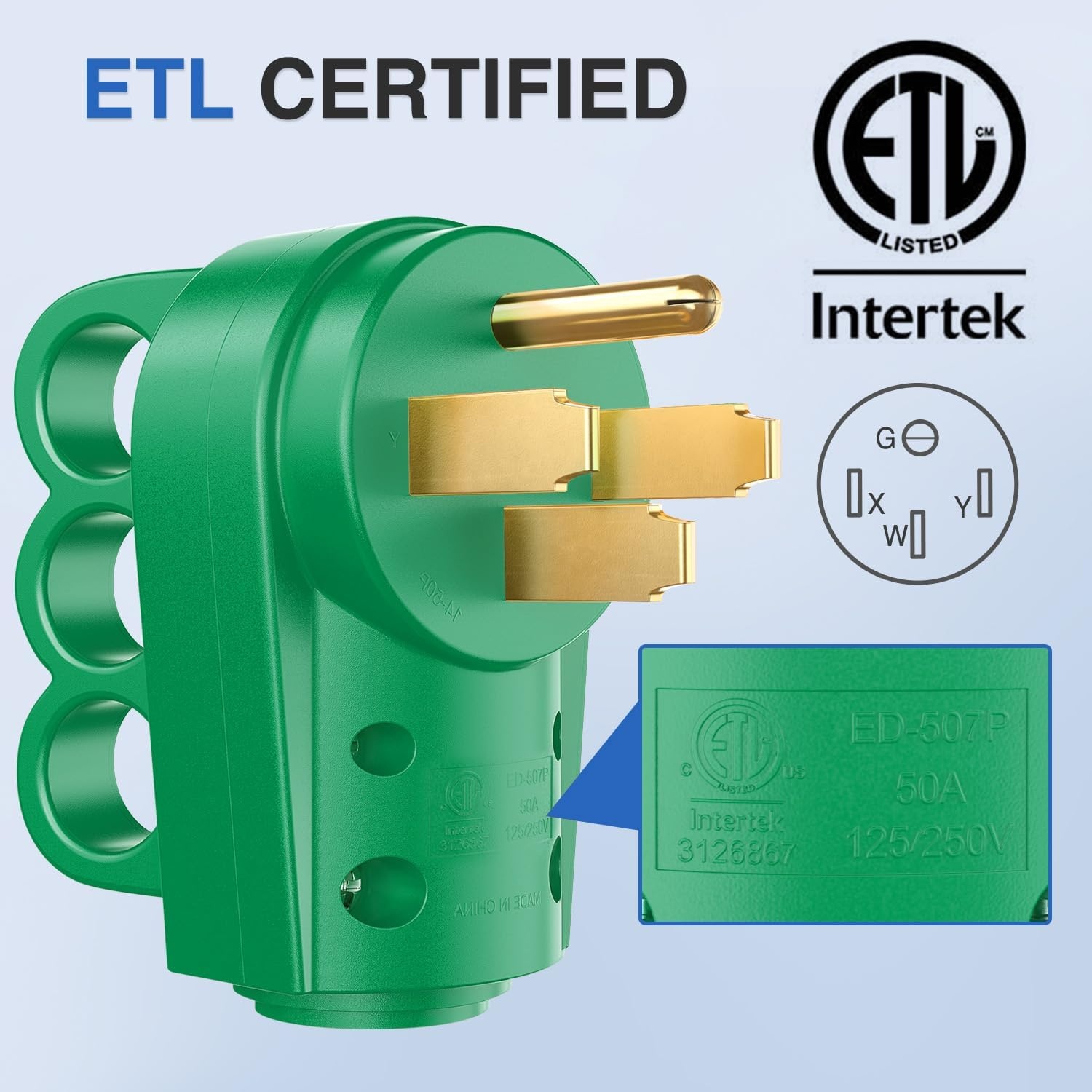 image:imageNilight 50 Amp RV Male Replacement Plug 125250 Volt Heavy Duty Receptacle with Handle ETL Listed NEMA 1450P for Camper Caravan Motorhome Van TrailerGreen