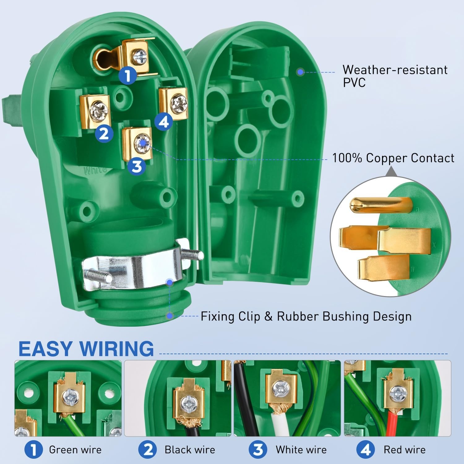 image:imageNilight 50 Amp RV Male Replacement Plug 125250 Volt Heavy Duty Receptacle with Handle ETL Listed NEMA 1450P for Camper Caravan Motorhome Van TrailerGreen