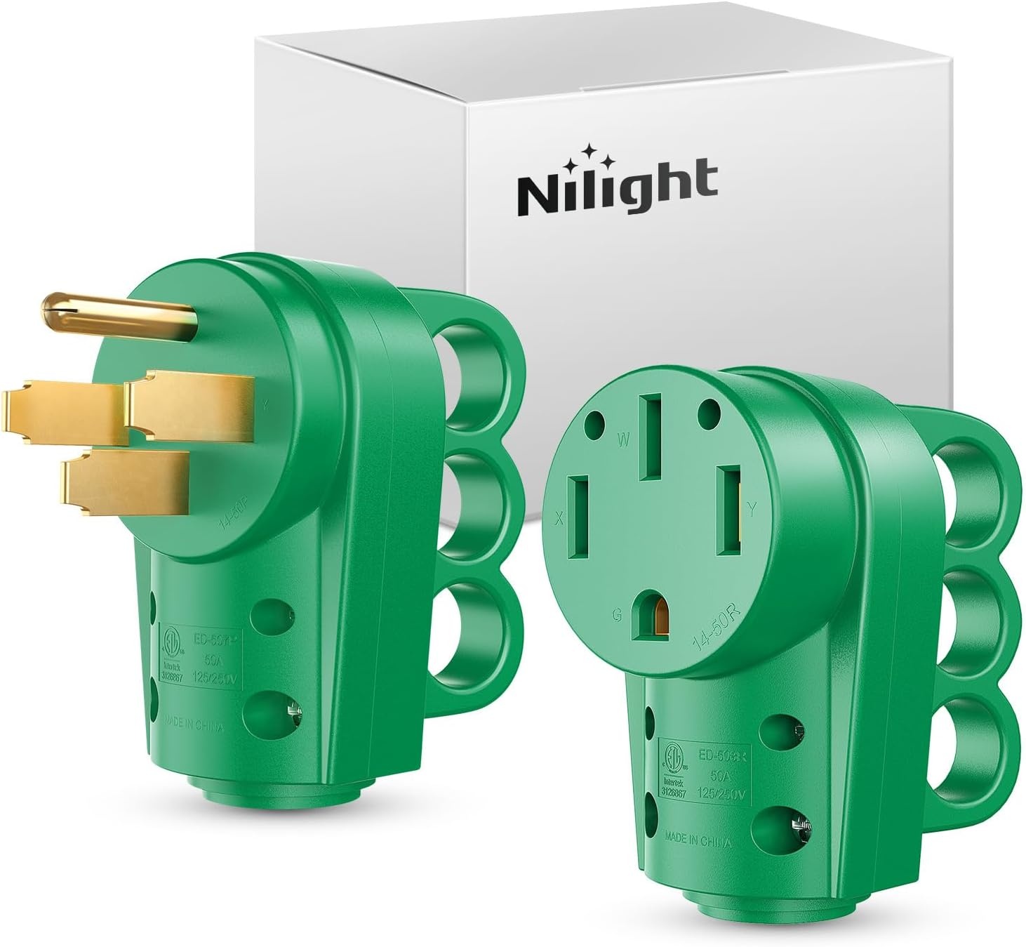 image:imageNilight 50 Amp RV Male Replacement Plug 125250 Volt Heavy Duty Receptacle with Handle ETL Listed NEMA 1450P for Camper Caravan Motorhome Van TrailerGreen