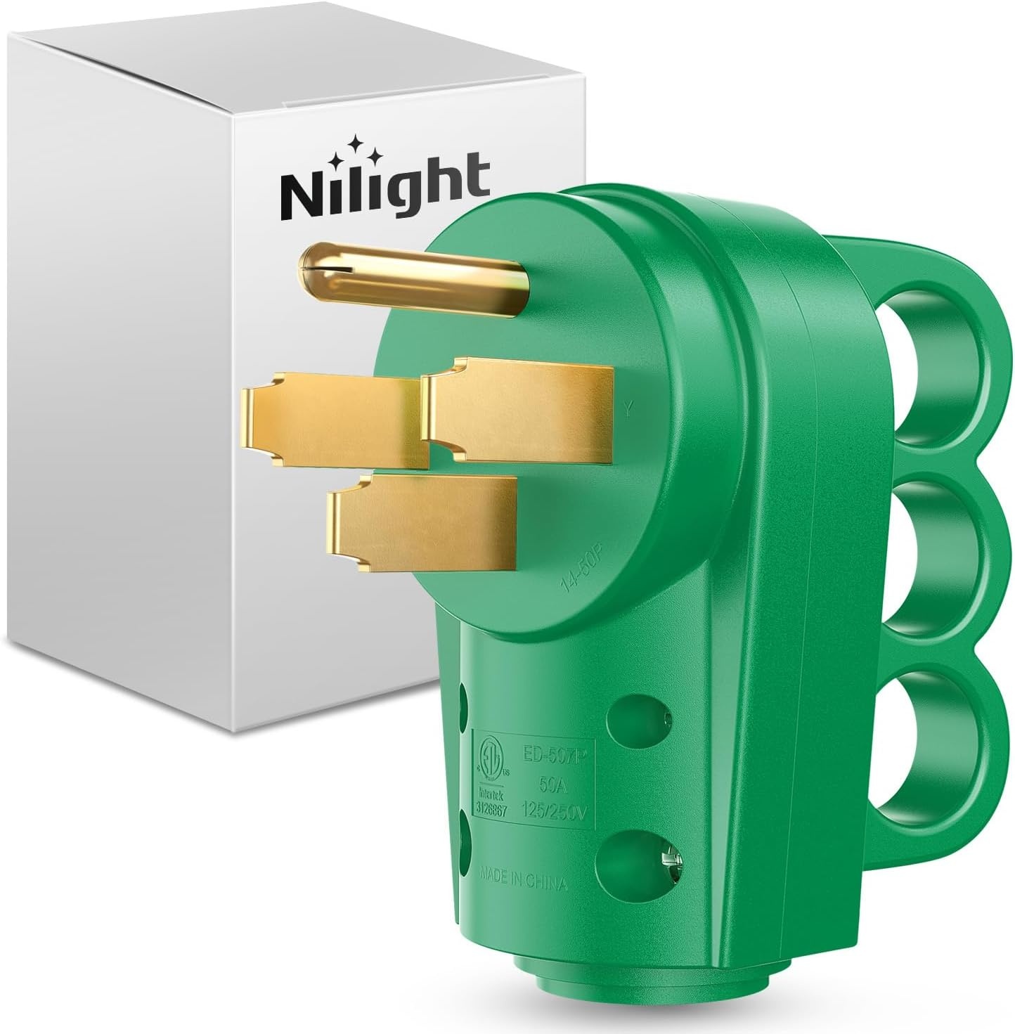 image:imageNilight 50 Amp RV Male Replacement Plug 125250 Volt Heavy Duty Receptacle with Handle ETL Listed NEMA 1450P for Camper Caravan Motorhome Van TrailerGreen