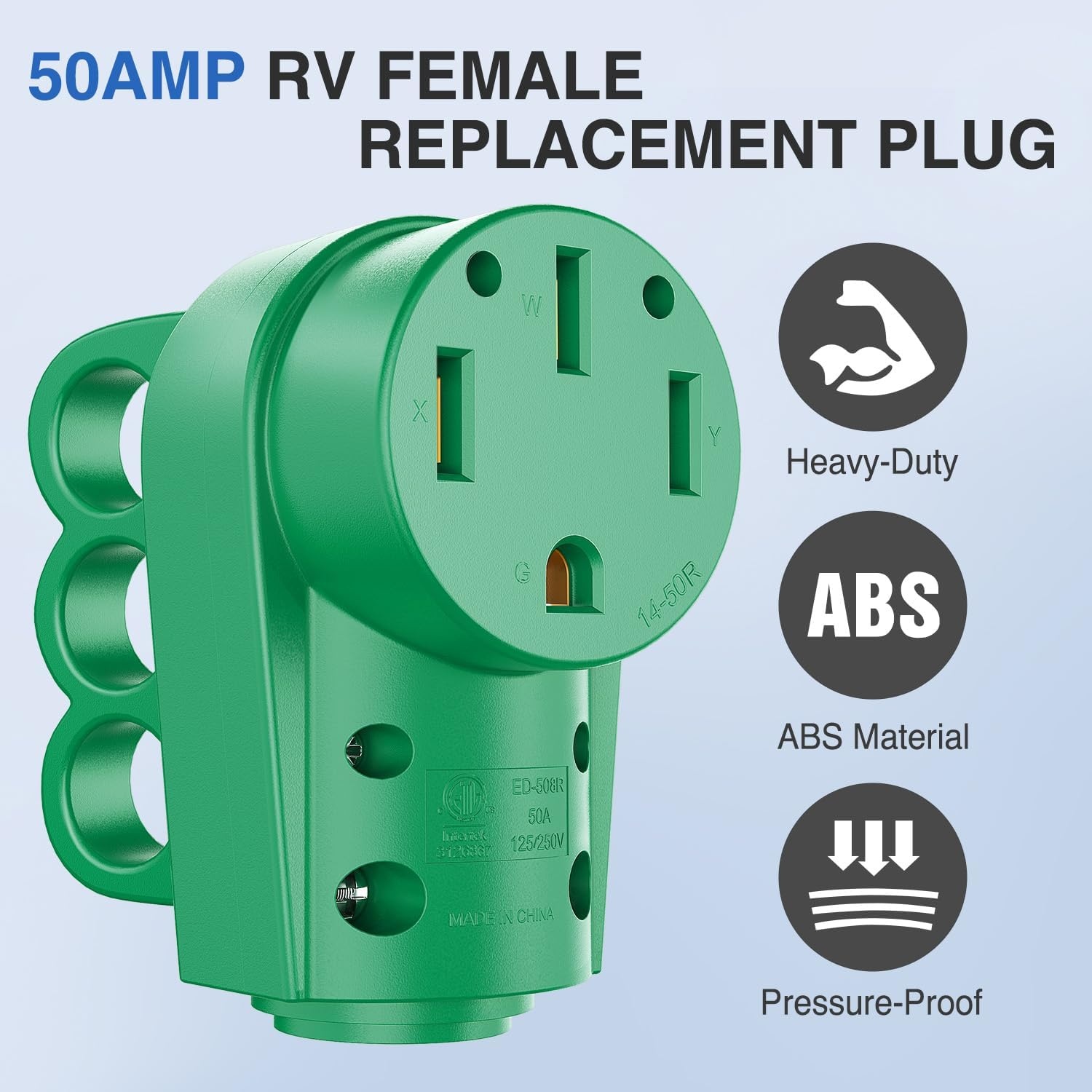 image:imageNilight 50 Amp RV Male Replacement Plug 125250 Volt Heavy Duty Receptacle with Handle ETL Listed NEMA 1450P for Camper Caravan Motorhome Van TrailerGreen