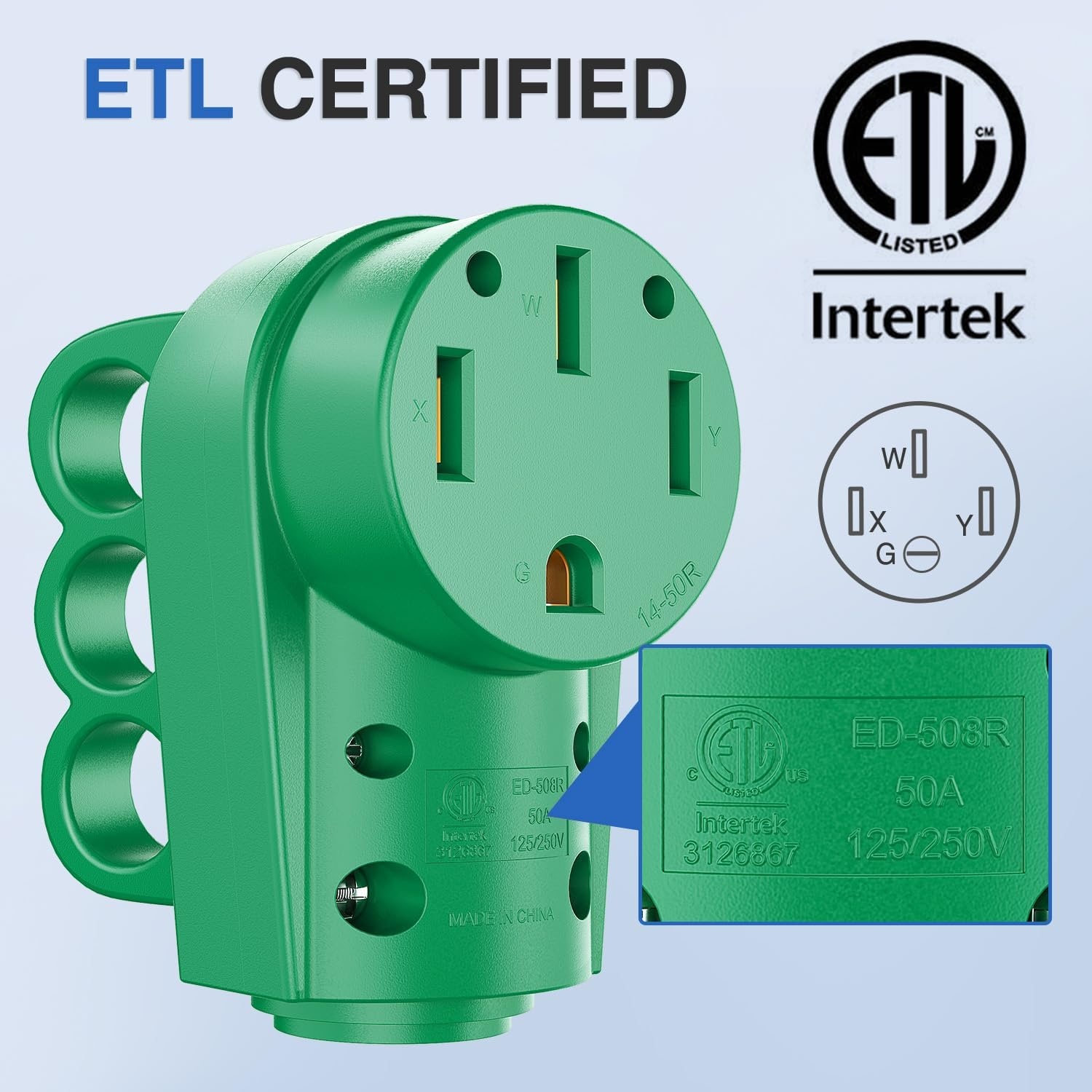 image:imageNilight 50 Amp RV Male Replacement Plug 125250 Volt Heavy Duty Receptacle with Handle ETL Listed NEMA 1450P for Camper Caravan Motorhome Van TrailerGreen
