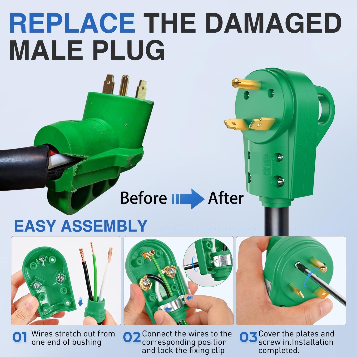 image:imageNilight 50 Amp RV Male Replacement Plug 125250 Volt Heavy Duty Receptacle with Handle ETL Listed NEMA 1450P for Camper Caravan Motorhome Van TrailerGreen
