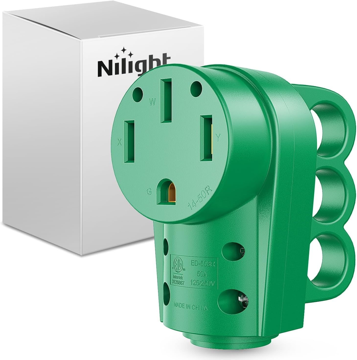 image:imageNilight 50 Amp RV Male Replacement Plug 125250 Volt Heavy Duty Receptacle with Handle ETL Listed NEMA 1450P for Camper Caravan Motorhome Van TrailerGreen
