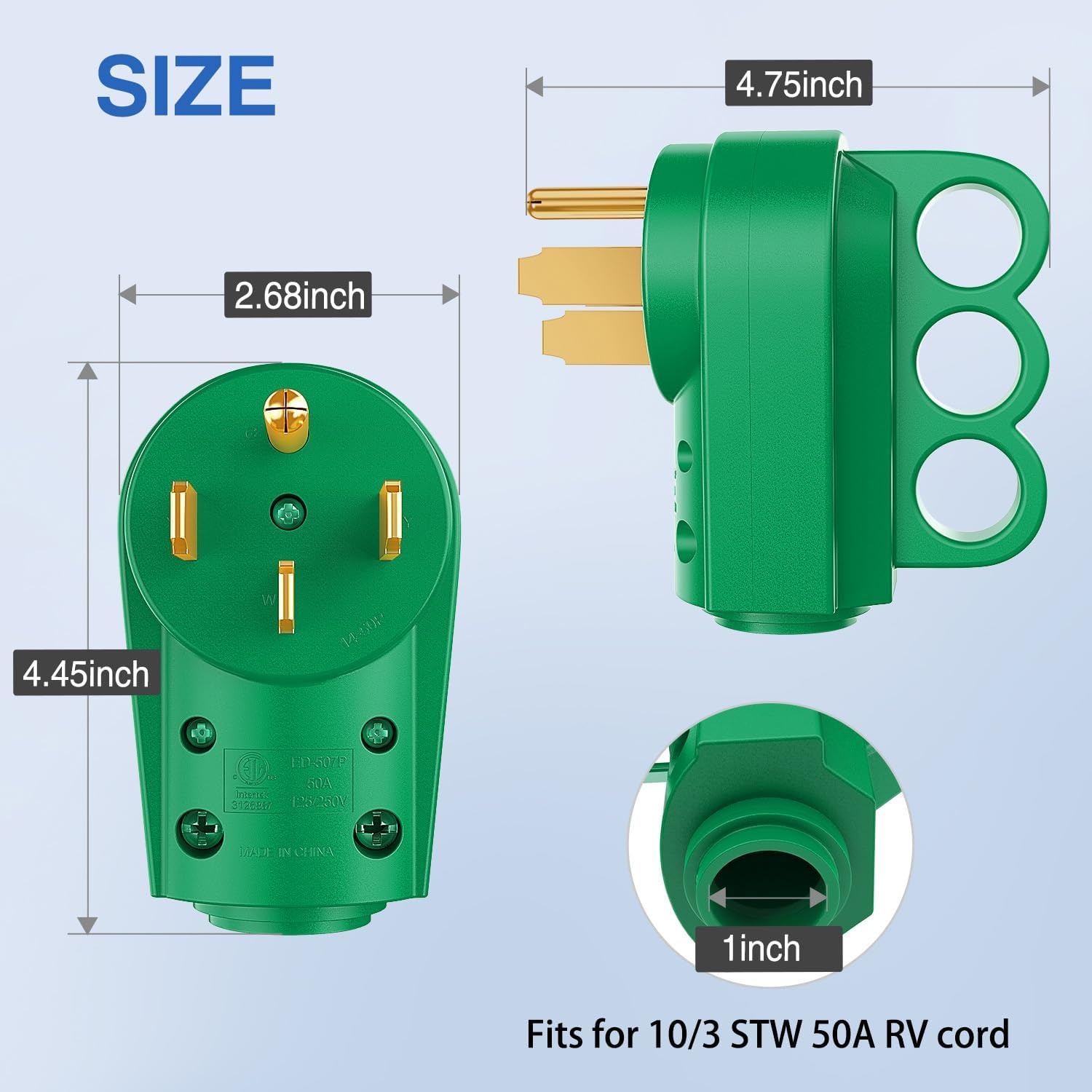 image:imageNilight 50 Amp RV Male Replacement Plug 125250 Volt Heavy Duty Receptacle with Handle ETL Listed NEMA 1450P for Camper Caravan Motorhome Van TrailerGreen