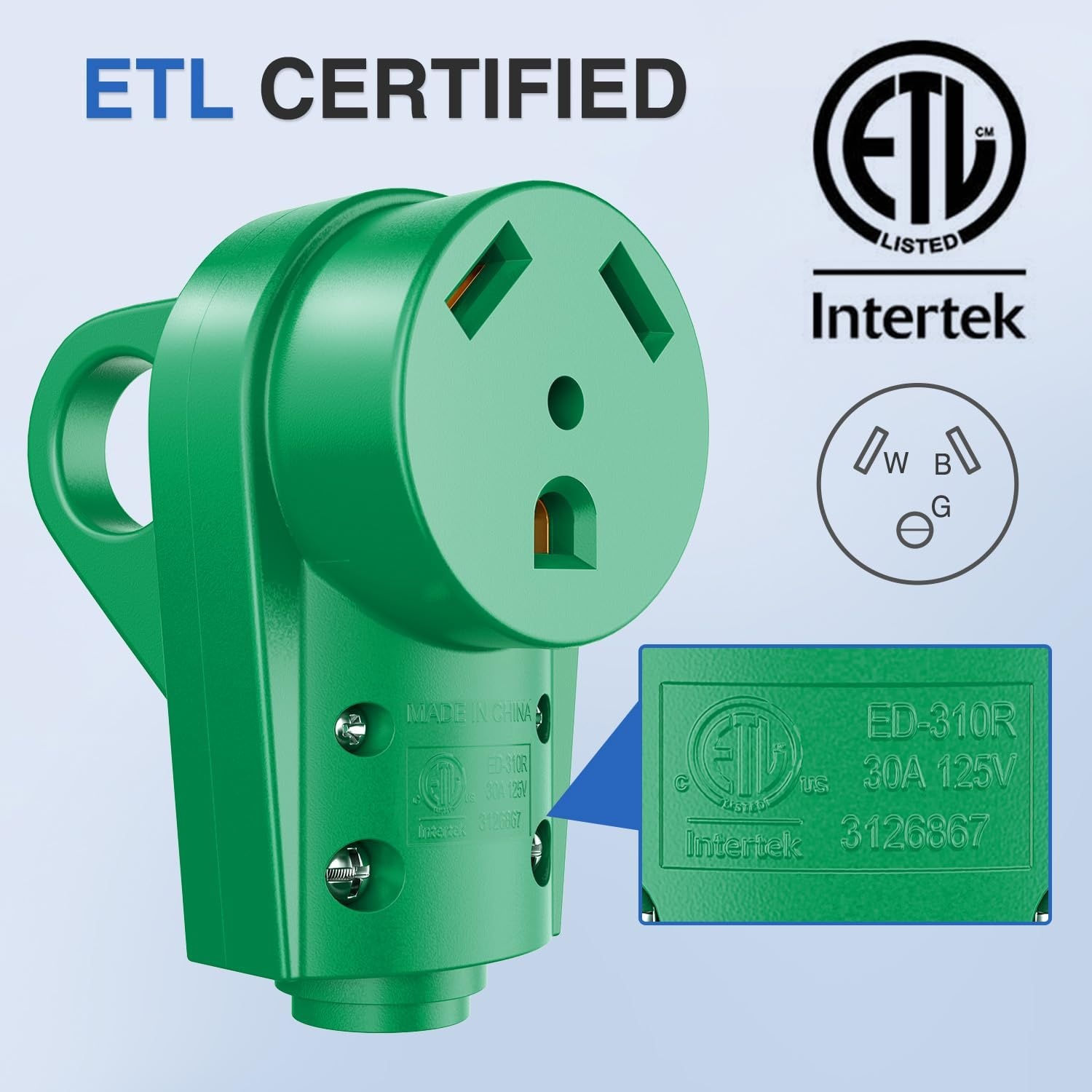 image:imageNilight 50 Amp RV Male Replacement Plug 125250 Volt Heavy Duty Receptacle with Handle ETL Listed NEMA 1450P for Camper Caravan Motorhome Van TrailerGreen