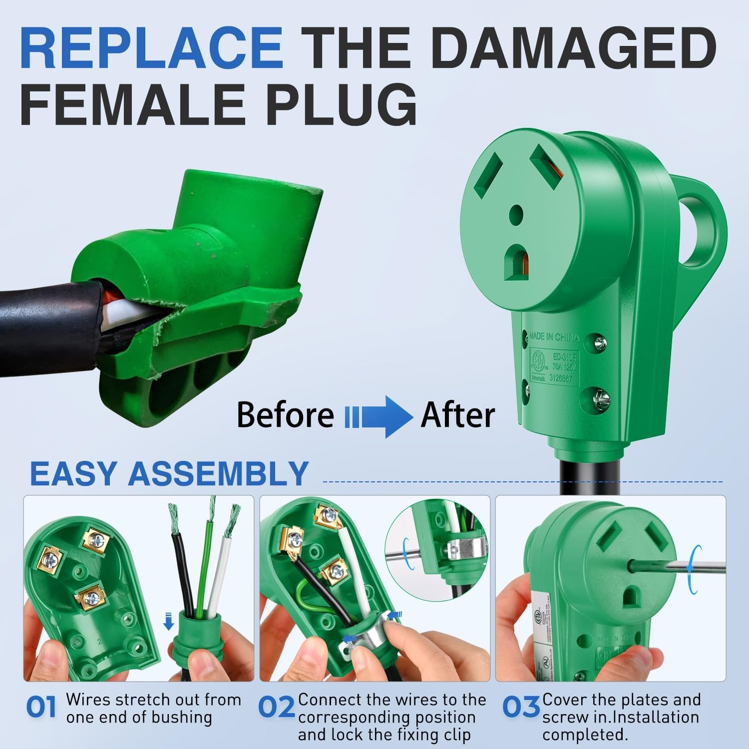 image:imageNilight 50 Amp RV Male Replacement Plug 125250 Volt Heavy Duty Receptacle with Handle ETL Listed NEMA 1450P for Camper Caravan Motorhome Van TrailerGreen