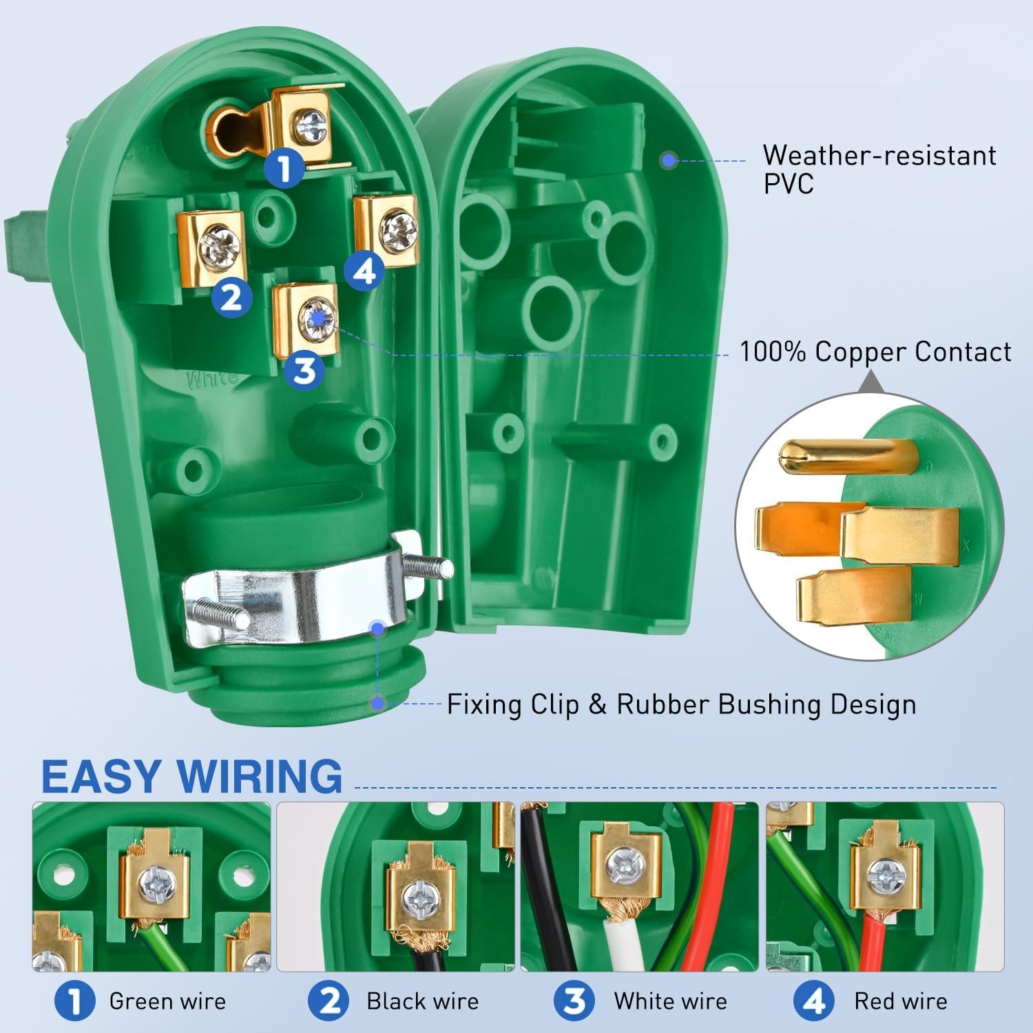 image:imageNilight 50 Amp RV Male Replacement Plug 125250 Volt Heavy Duty Receptacle with Handle ETL Listed NEMA 1450P for Camper Caravan Motorhome Van TrailerGreen