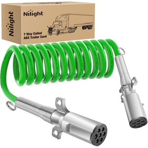 image:imageNilight 15FT Air Line Hose Assembly Rubber with 12 NPT Swivel Fitting Straight Heavy Duty Power Hoses Set Spring Guard Grips DOT Fittings for Semi Truck Trailer Tractor15FT Green ABS Cable