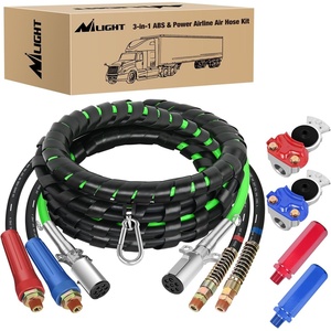 image:imageNilight 15FT Air Line Hose Assembly Rubber with 12 NPT Swivel Fitting Straight Heavy Duty Power Hoses Set Spring Guard Grips DOT Fittings for Semi Truck Trailer Tractor15FT Air Lines with Glad Hands  Grips