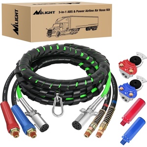 image:imageNilight 15FT Air Line Hose Assembly Rubber with 12 NPT Swivel Fitting Straight Heavy Duty Power Hoses Set Spring Guard Grips DOT Fittings for Semi Truck Trailer Tractor12FT Air Lines with Glad Hands  Grips