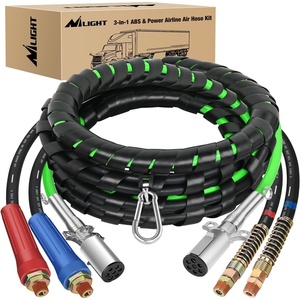 image:imageNilight 15FT Air Line Hose Assembly Rubber with 12 NPT Swivel Fitting Straight Heavy Duty Power Hoses Set Spring Guard Grips DOT Fittings for Semi Truck Trailer Tractor15FT Air Lines