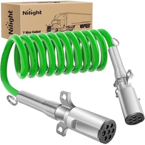 image:imageNilight 15FT Air Line Hose Assembly Rubber with 12 NPT Swivel Fitting Straight Heavy Duty Power Hoses Set Spring Guard Grips DOT Fittings for Semi Truck Trailer Tractor12FT Green ABS Cable