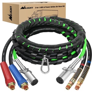 image:imageNilight 15FT Air Line Hose Assembly Rubber with 12 NPT Swivel Fitting Straight Heavy Duty Power Hoses Set Spring Guard Grips DOT Fittings for Semi Truck Trailer Tractor12FT Air Lines