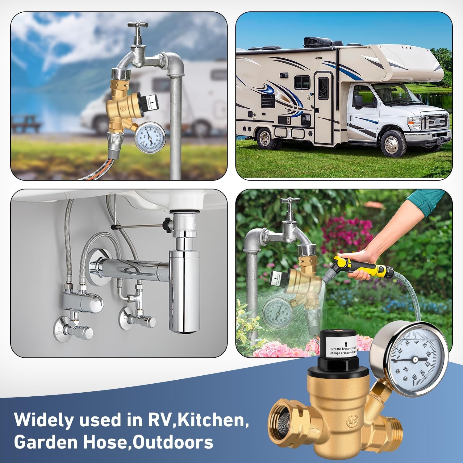 image:imageNilight RV Water Pressure Regulator for RV Camper Adjustable Handle Water Hose Pressure Regulator with Oil Filled Gauge and Inlet Screen Filter Brass Leadfree Reducer Valve for Camper Travel TrailerScrewdriver Adjustable  Oil Filled Gauge