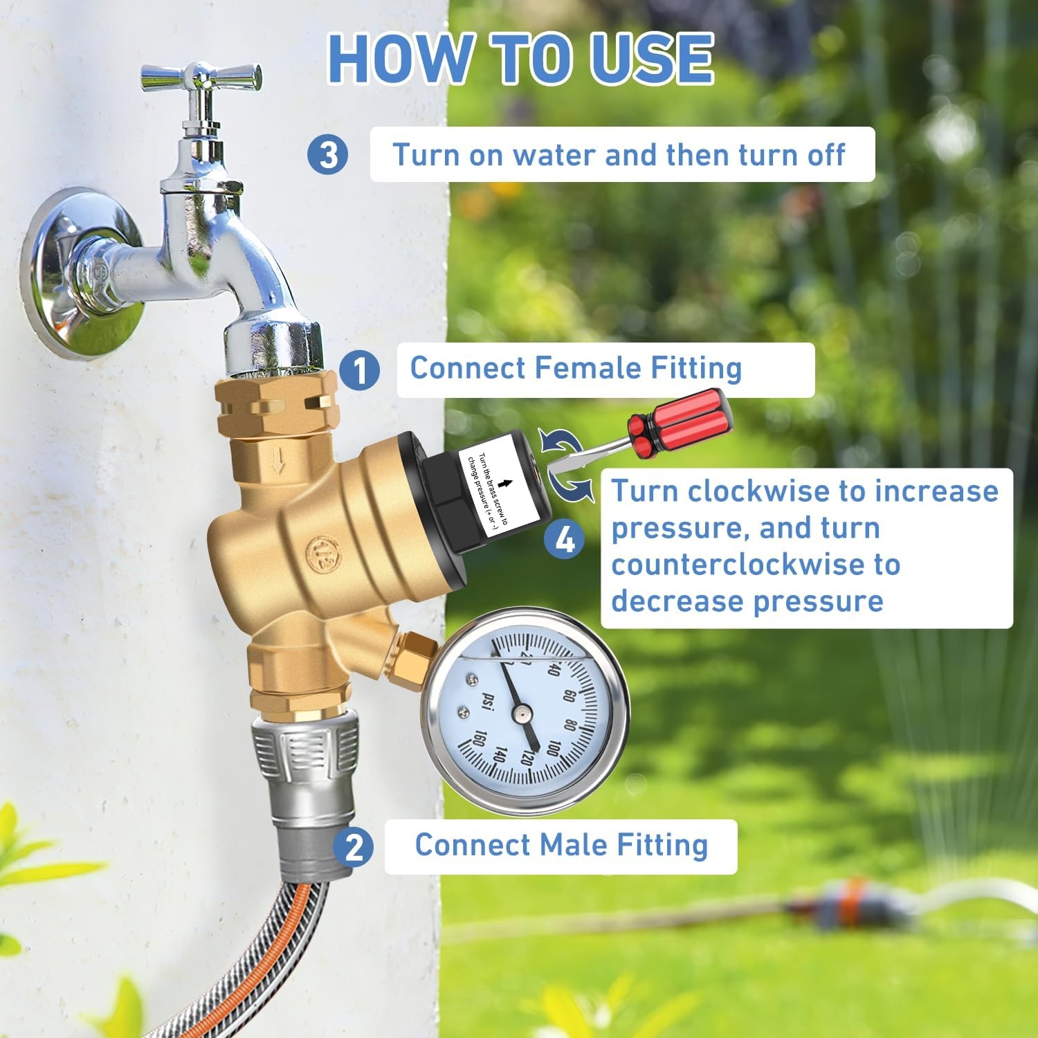 image:imageNilight RV Water Pressure Regulator for RV Camper Adjustable Handle Water Hose Pressure Regulator with Oil Filled Gauge and Inlet Screen Filter Brass Leadfree Reducer Valve for Camper Travel TrailerScrewdriver Adjustable  Oil Filled Gauge