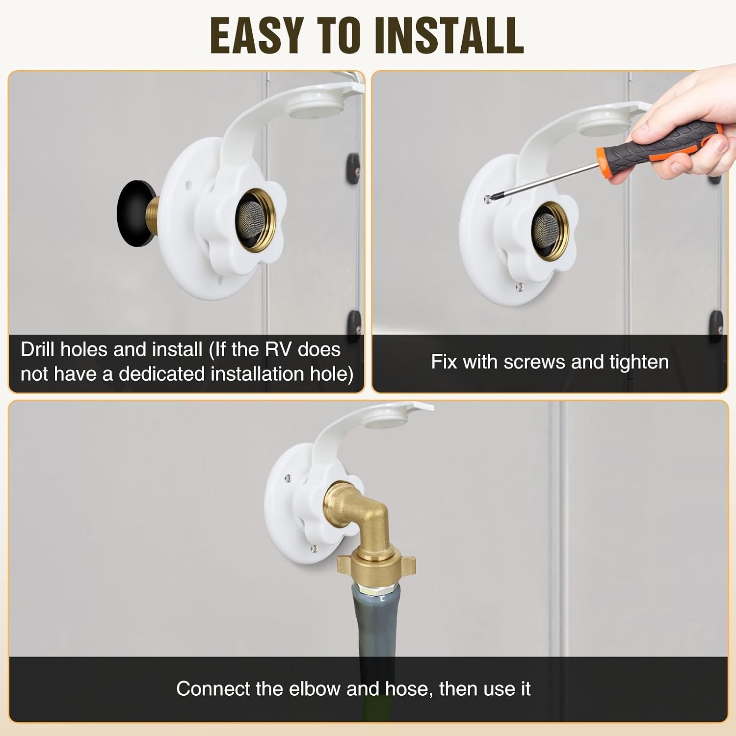 image:imageNilight RV Water Pressure Regulator for RV Camper Adjustable Handle Water Hose Pressure Regulator with Oil Filled Gauge and Inlet Screen Filter Brass Leadfree Reducer Valve for Camper Travel Trailer3 Inlet Check Valve White