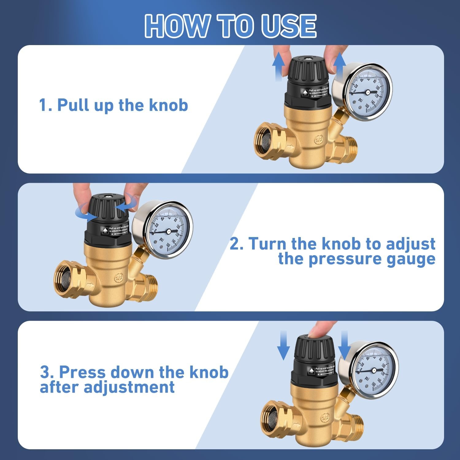 image:imageNilight RV Water Pressure Regulator for RV Camper Adjustable Handle Water Hose Pressure Regulator with Oil Filled Gauge and Inlet Screen Filter Brass Leadfree Reducer Valve for Camper Travel TrailerHandwheel adjustment  Oil Filled Gauge