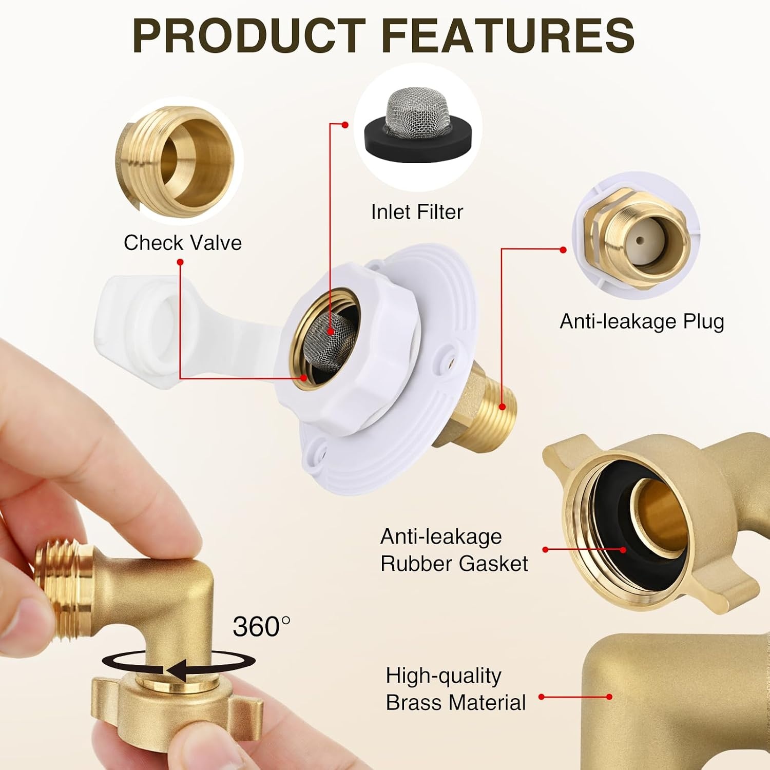 image:imageNilight RV Water Pressure Regulator for RV Camper Adjustable Handle Water Hose Pressure Regulator with Oil Filled Gauge and Inlet Screen Filter Brass Leadfree Reducer Valve for Camper Travel TrailerInlet Check ValveHose Elbow