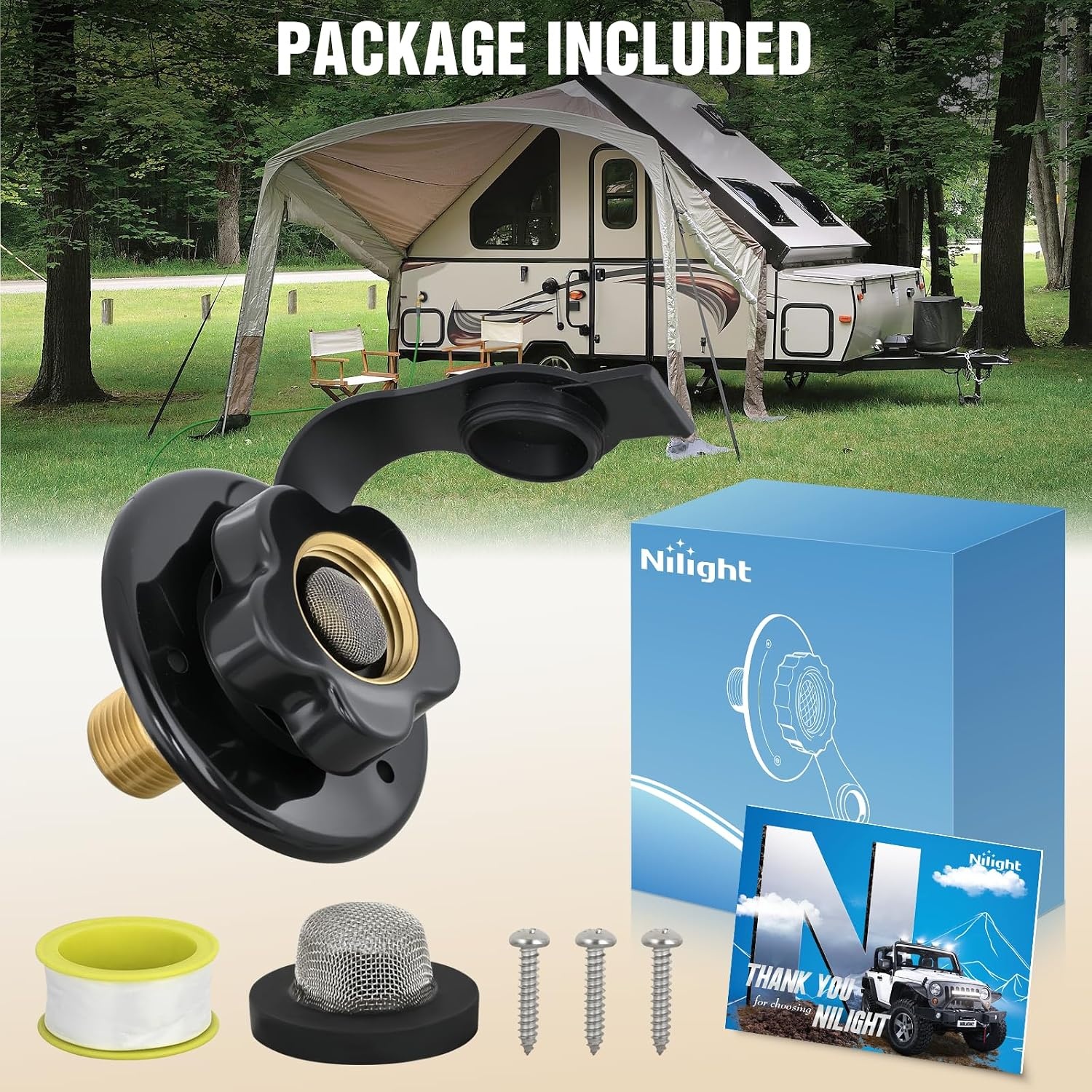 image:imageNilight RV Water Pressure Regulator for RV Camper Adjustable Handle Water Hose Pressure Regulator with Oil Filled Gauge and Inlet Screen Filter Brass Leadfree Reducer Valve for Camper Travel Trailer3 Inlet Check Valve Black