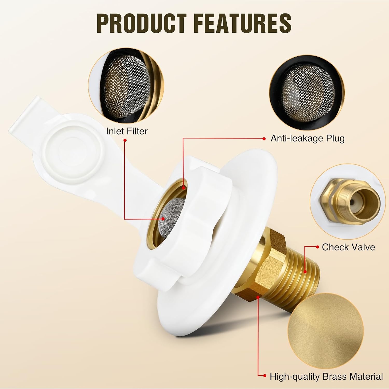 image:imageNilight RV Water Pressure Regulator for RV Camper Adjustable Handle Water Hose Pressure Regulator with Oil Filled Gauge and Inlet Screen Filter Brass Leadfree Reducer Valve for Camper Travel Trailer3 Inlet Check Valve White