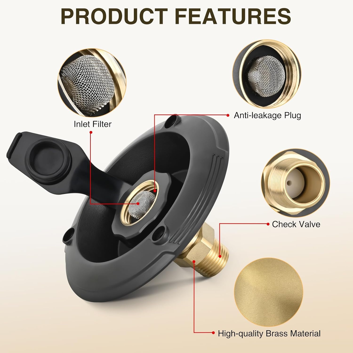 image:imageNilight RV Water Pressure Regulator for RV Camper Adjustable Handle Water Hose Pressure Regulator with Oil Filled Gauge and Inlet Screen Filter Brass Leadfree Reducer Valve for Camper Travel TrailerInlet Check Valve
