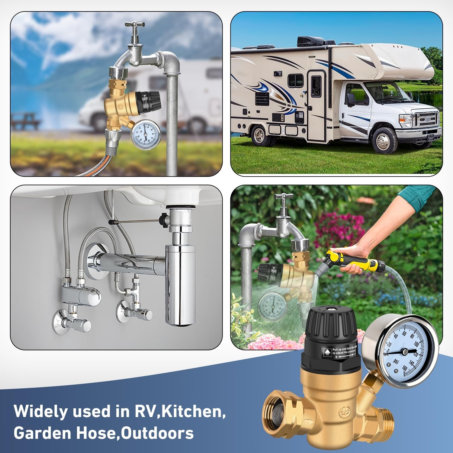 image:imageNilight RV Water Pressure Regulator for RV Camper Adjustable Handle Water Hose Pressure Regulator with Oil Filled Gauge and Inlet Screen Filter Brass Leadfree Reducer Valve for Camper Travel TrailerHandwheel adjustment