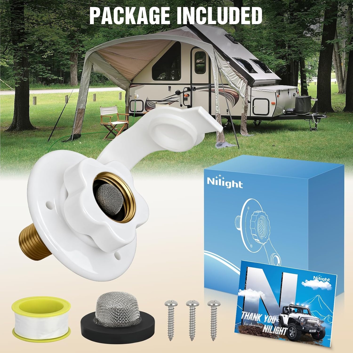 image:imageNilight RV Water Pressure Regulator for RV Camper Adjustable Handle Water Hose Pressure Regulator with Oil Filled Gauge and Inlet Screen Filter Brass Leadfree Reducer Valve for Camper Travel Trailer3 Inlet Check Valve White