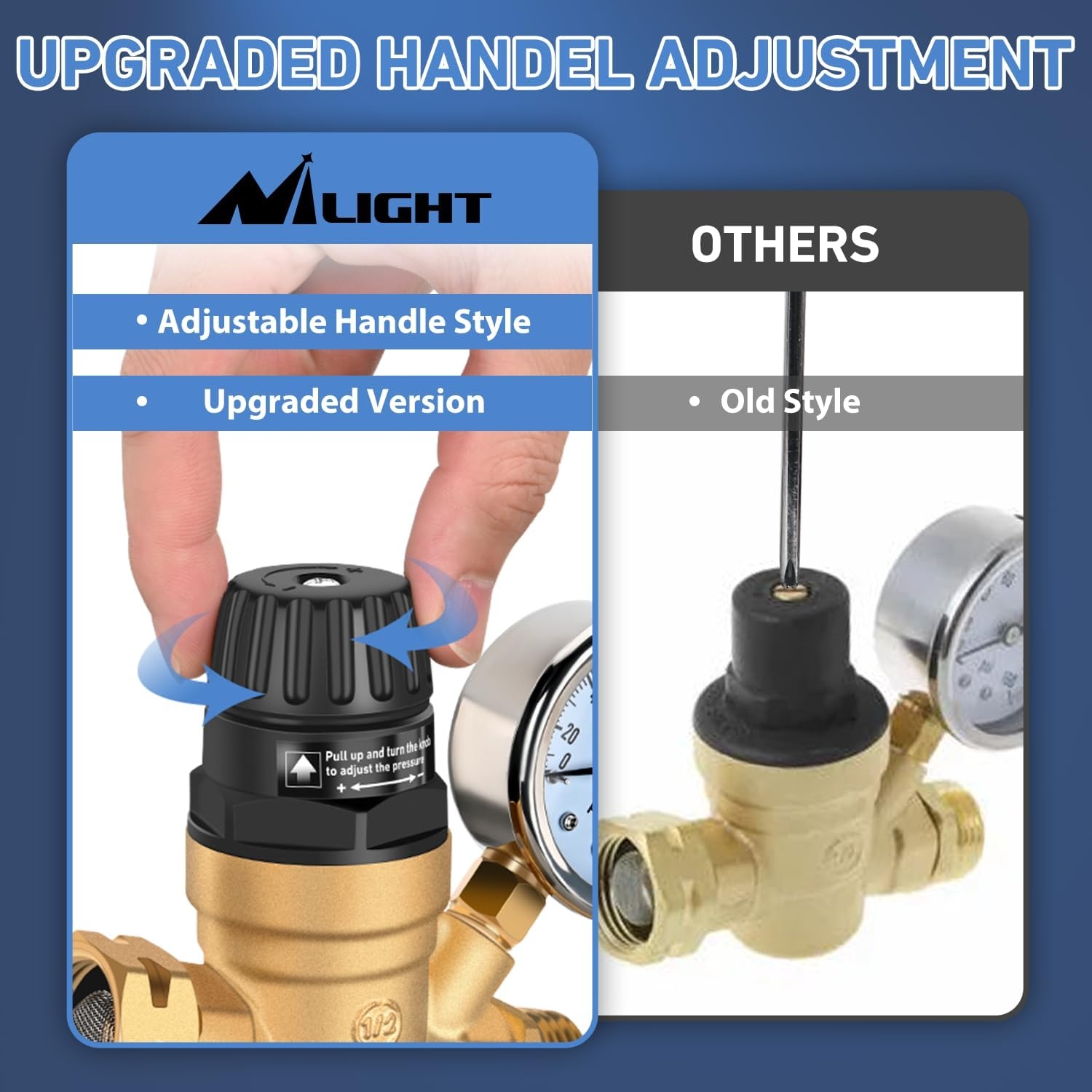 image:imageNilight RV Water Pressure Regulator for RV Camper Adjustable Handle Water Hose Pressure Regulator with Oil Filled Gauge and Inlet Screen Filter Brass Leadfree Reducer Valve for Camper Travel TrailerHandwheel adjustment